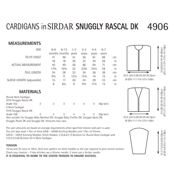Baby Girl's Cardigan Knitting Pattern | Sirdar Snuggly Rascal DK 4906 | Digital Download - Pattern Information