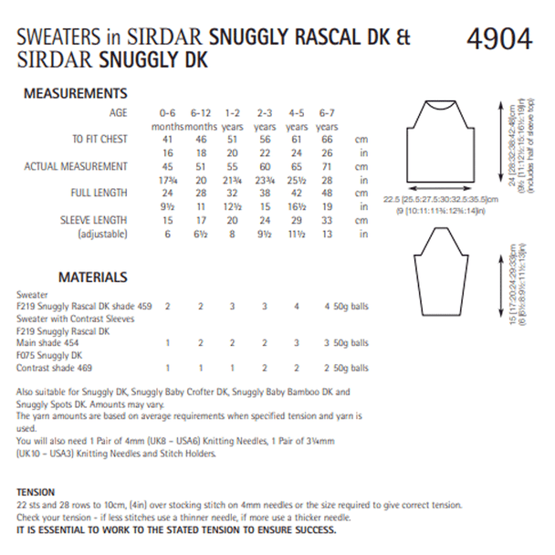 Baby Boy's Sweaters Knitting Pattern | Sirdar Snuggly Rascal DK & Sirdar Snuggly DK 4904 | Digital Download - Pattern Information