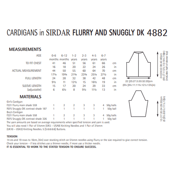 Baby & Children's Cardigan Knitting Pattern | Sirdar Flurry & Snuggly DK 4882 | Digital Download - Pattern Information