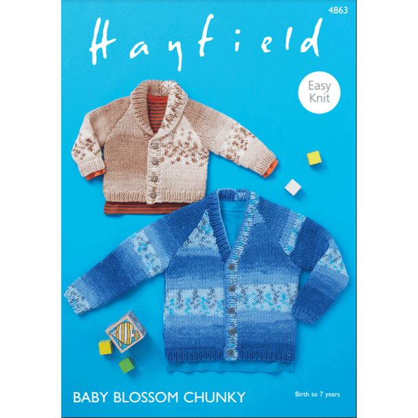 Baby Boy's Cardigan Knitting Pattern | Sirdar Hayfield Baby Blossom Chunky 4863 | Digital Download - Main Image