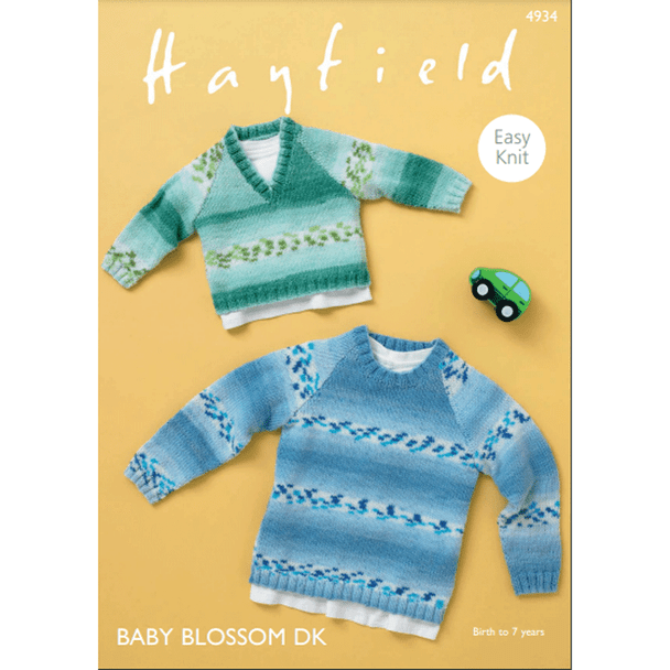 Baby Boy's And Boy's Raglan Sweaters Knitting Pattern | Sirdar Hayfield Baby Blossom DK 4934 | Digital Download - Main Image