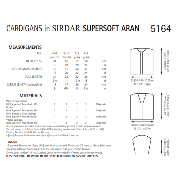 Baby Boy's Cardigans Knitting Pattern | Sirdar Supersoft Aran 5164 | Digital Download - Pattern Information