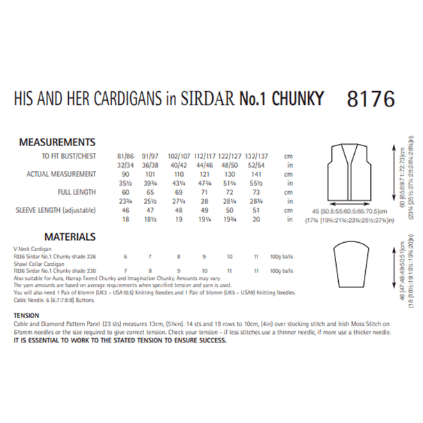 His And Hers Cardigan Knitting Pattern | Sirdar No.1 Chunky 8176 | Digital Download - Pattern Information
