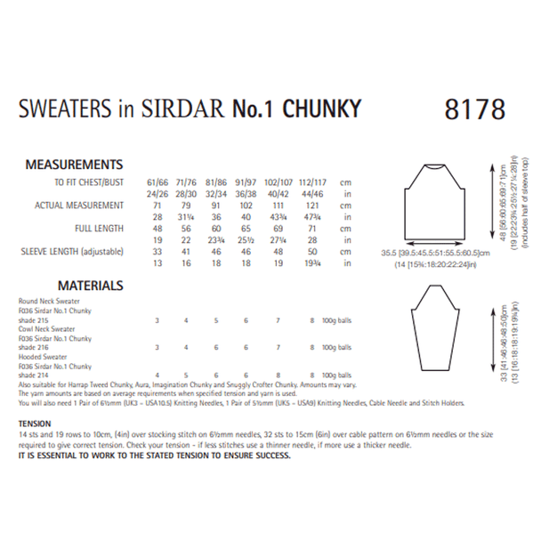 Men, Women And Boys Sweaters Knitting Pattern | Sirdar No.1 Chunky 8178 | Digital Download - Pattern Information