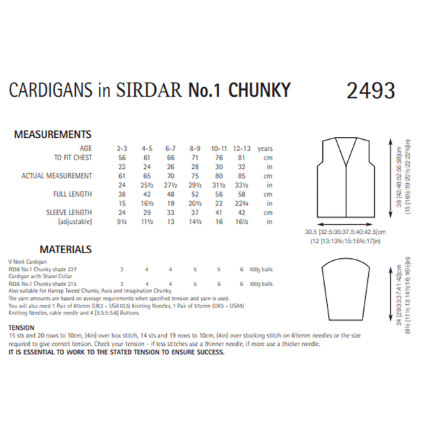 Boys, Children Cardigans Knitting Pattern | Sirdar No.1 Chunky 2493 | Digital Download - Pattern Information