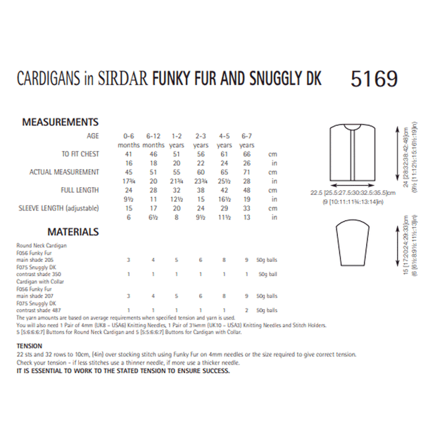 Baby Girl's Cardigan Knitting Pattern | Sirdar Funky Fur And Snuggly DK 5169 | Digital Download - Pattern Information