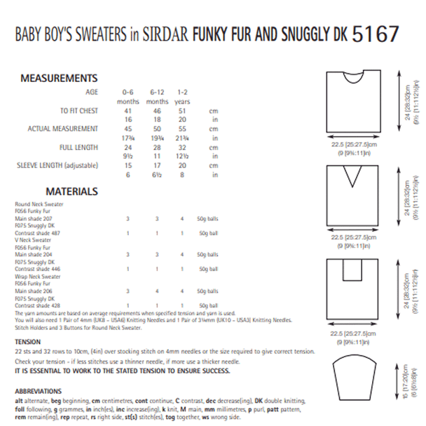 Baby Boy's Sweaters Knitting Pattern | Sirdar Funky Fur And Snuggly DK 5167 | Digital Download - Pattern Information