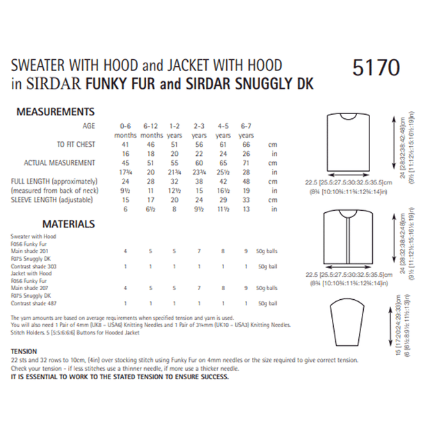 Sweaters With Hood And Jacket With Hood Knitting Pattern | Sirdar Funky Fur And Snuggly DK 5170 | Digital Download -  Pattern Information