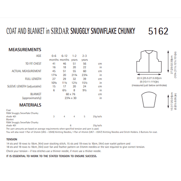 Baby Girl's Coat And Blanket Knitting Pattern | Sirdar Snuggly Snowflake Chunky 5162 | Digital Download - Pattern Information