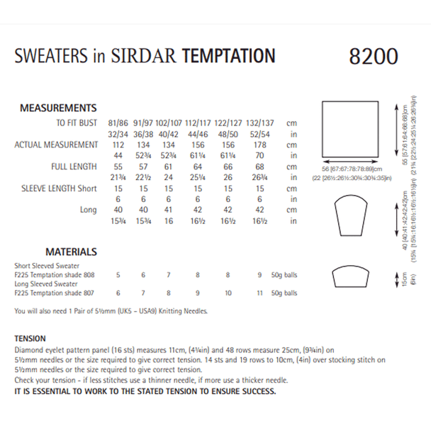 Women's Sweaters Knitting Pattern | Sirdar Temptation 8200 | Digital Download - Pattern Information