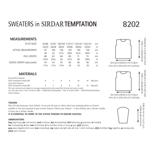 Women's Sweaters Knitting Pattern | Sirdar Temptation 8202 | Digital Download - Pattern Information
