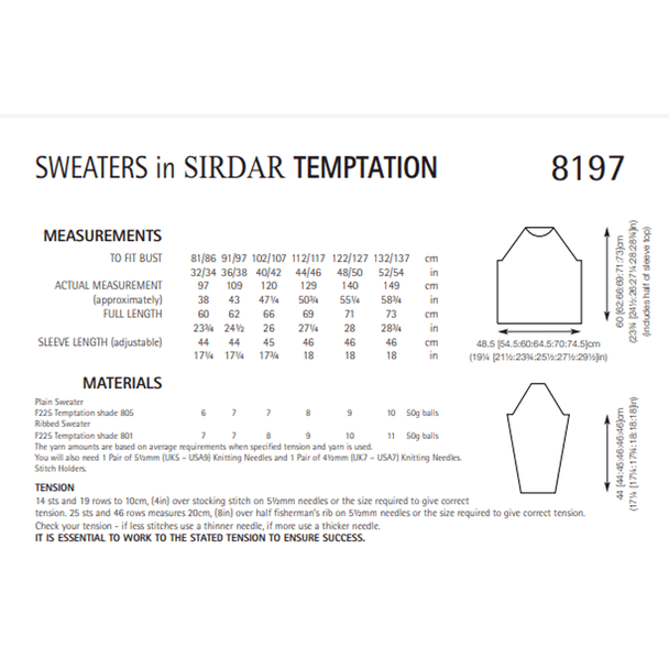 Women's Sweaters Knitting Pattern | Sirdar Temptation 8197 | Digital Download - Pattern Information