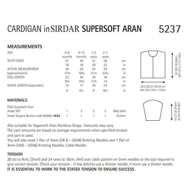 Baby And Girl's Cardigan Knitting Pattern | Sirdar Supersoft Aran 5237 | Digital Download - Pattern Information