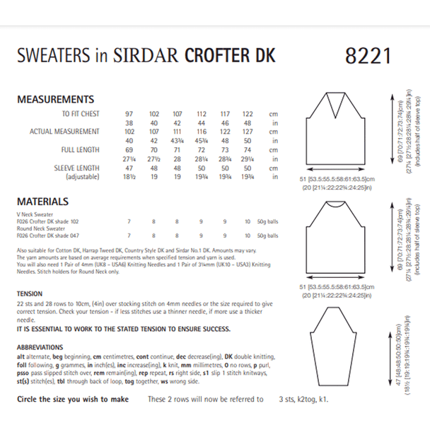 Men's Sweater Knitting Pattern | Sirdar Crofter DK 8221 | Digital Download - Pattern Information