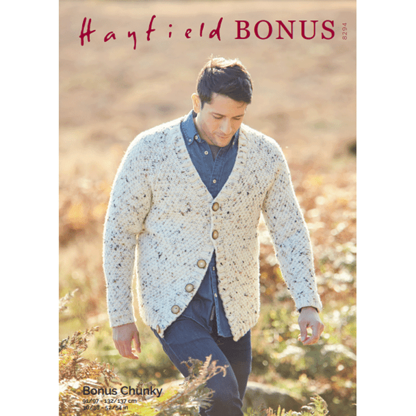 Man's Cardigan Knitting Pattern | Sirdar Hayfield Bonus Chunky 8294 | Digital Download - Main Image