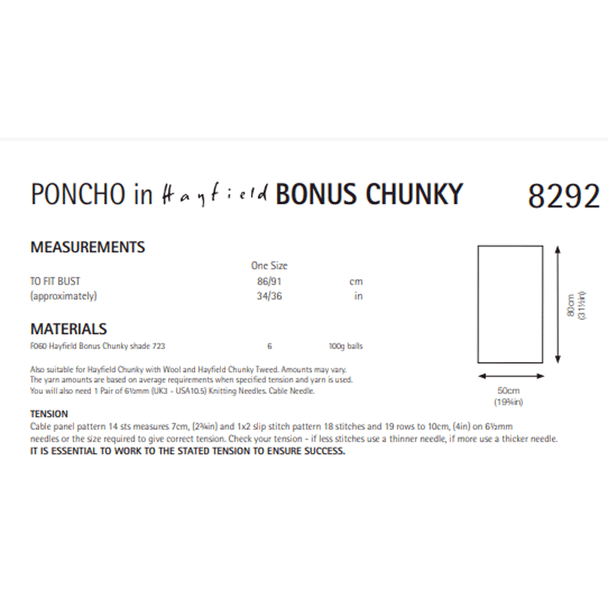 Poncho Knitting Pattern | Sirdar Hayfield Bonus Chunky 8292 | Digital Download - Pattern Information