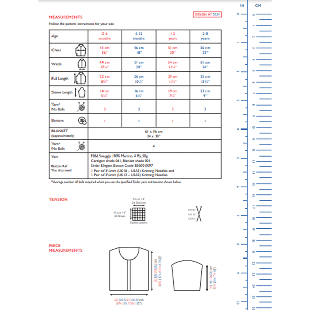 Blanket And Cardigan Knitting Pattern | Sirdar Snuggly 100% Merino 4 Ply 5260 | Digital Download - Pattern Information