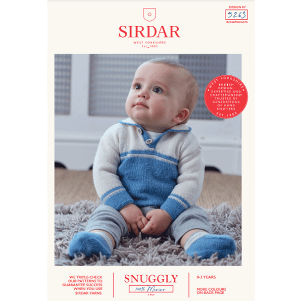 Sweater And Bootees Knitting Pattern | Sirdar Snuggly 100% Merino 4 Ply 5263 | Digital Download - Main Image