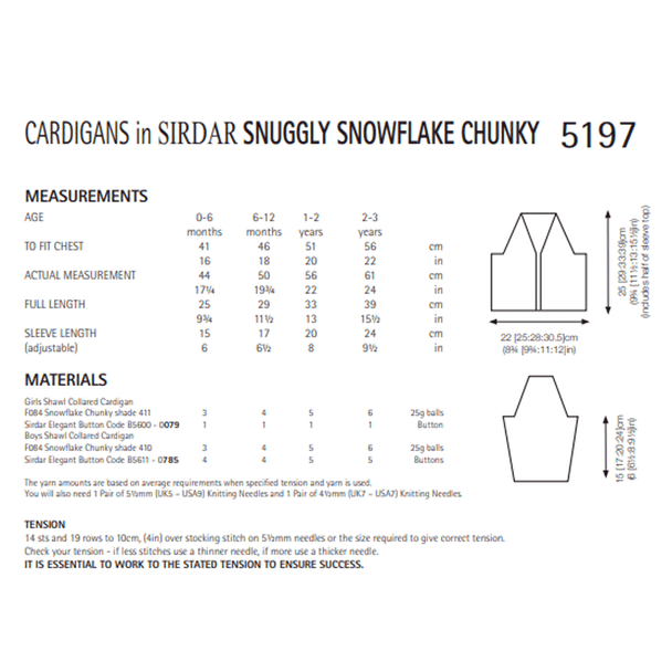 Baby Child's Cardigan Knitting Pattern | Sirdar Snuggly Snowflake Chunky 5197 | Digital Download - Pattern Information