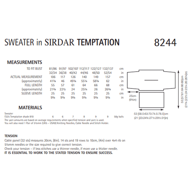 Sweaters Knitting Pattern | Sirdar Temptation 8244 | Digital Download - Pattern Information