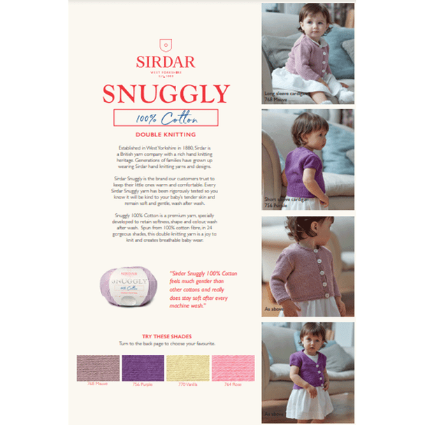 Baby Girl's Cardigan Knitting Pattern | Sirdar Snuggly 100% Cotton DK 5271 | Digital Download