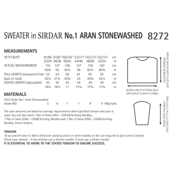 Women's Sweater Knitting Pattern | Sirdar No.1 Aran Stonewashed 8272 | Digital Download - Pattern Information