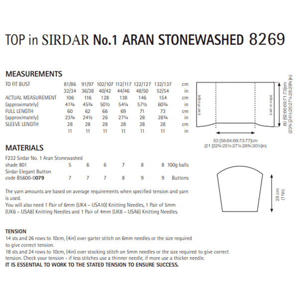Woman's Top Knitting Pattern | Sirdar No.1 Aran Stonewashed 8269 | Digital Download - Pattern Information
