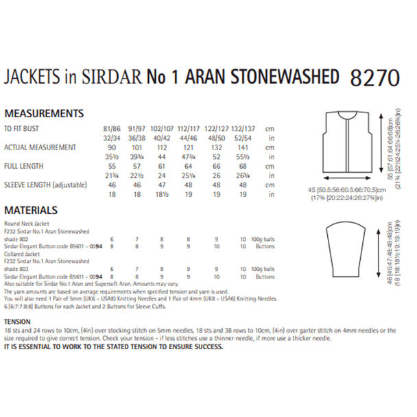 Woman's Jackets Knitting Pattern | Sirdar No.1 Aran Stonewashed 8270 | Digital Download - Pattern Information