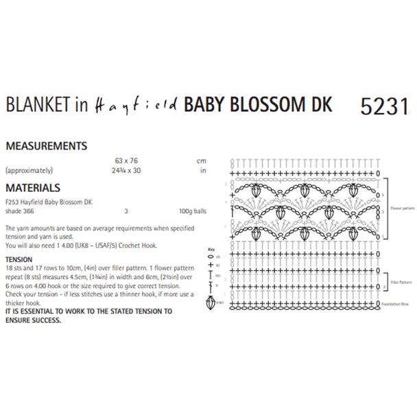 Blanket Crochet Pattern | Sirdar Hayfield Baby Blossom DK 5231 | Digital Download - Pattern Information