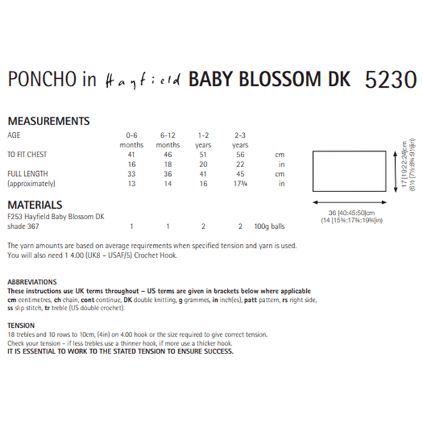 Baby Girl's Poncho Crochet Pattern | Sirdar Hayfield Baby Blossom DK 5230 | Digital Download - Pattern Information
