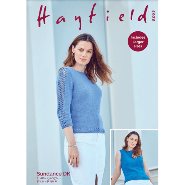 Woman's ¾ Sleeved Sweater And Sleeveless Vest Knitting Pattern | Sirdar Hayfield Sundance DK 8263 | Digital Download - Main Image