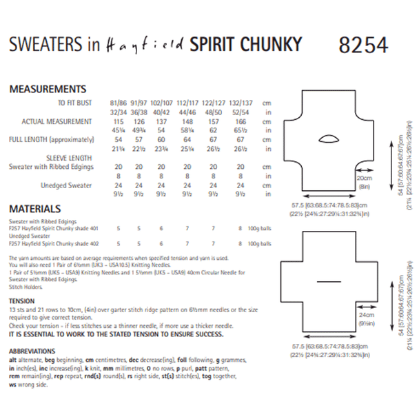 Women's Sweater Knitting Pattern | Sirdar Hayfield Spirit Chunky 8254 | Digital Download - Pattern Information