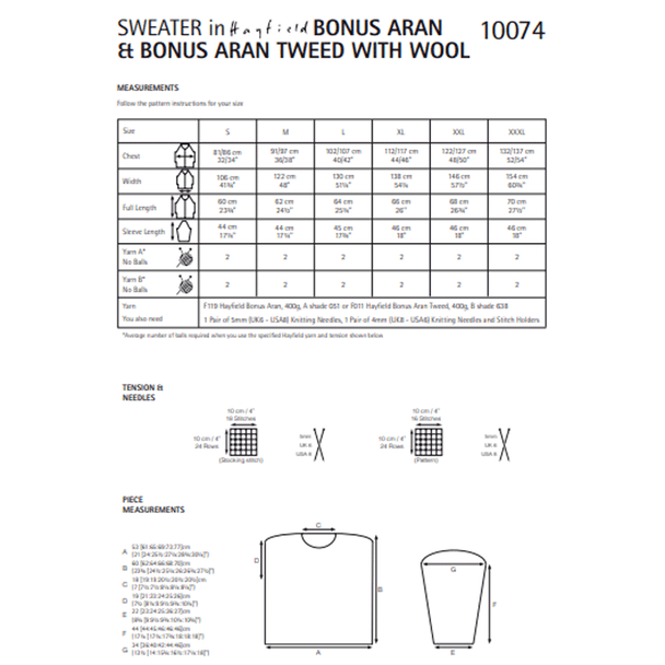 Woman's Sweater Knitting Pattern | Sirdar Hayfield Bonus Aran & Bonus Aran Tweed With Wool 10074 | Digital Download - Pattern Information