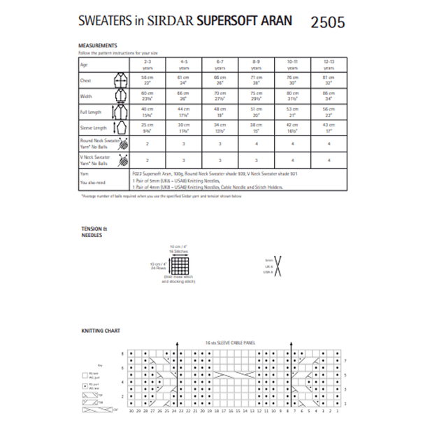 Boy's Sweater Knitting Pattern | Sirdar Supersoft Aran 2505 | Digital Download - Pattern Information