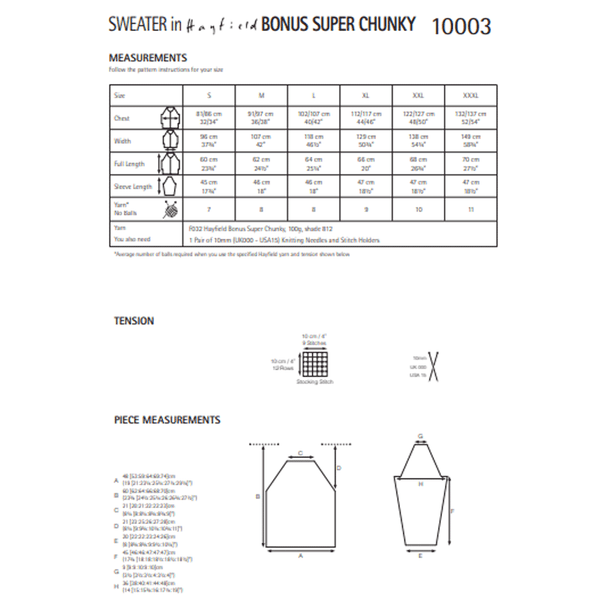 Women's Sweater Knitting Pattern | Sirdar Hayfield Bonus Super Chunky 10003 | Digital Download - Pattern Information