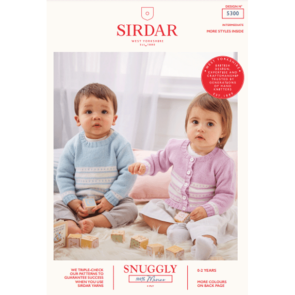 Babies Cardigan And Sweater Knitting Pattern | Sirdar Snuggly 100% Merino 4 Ply 5300 | Digital Download - Main Image