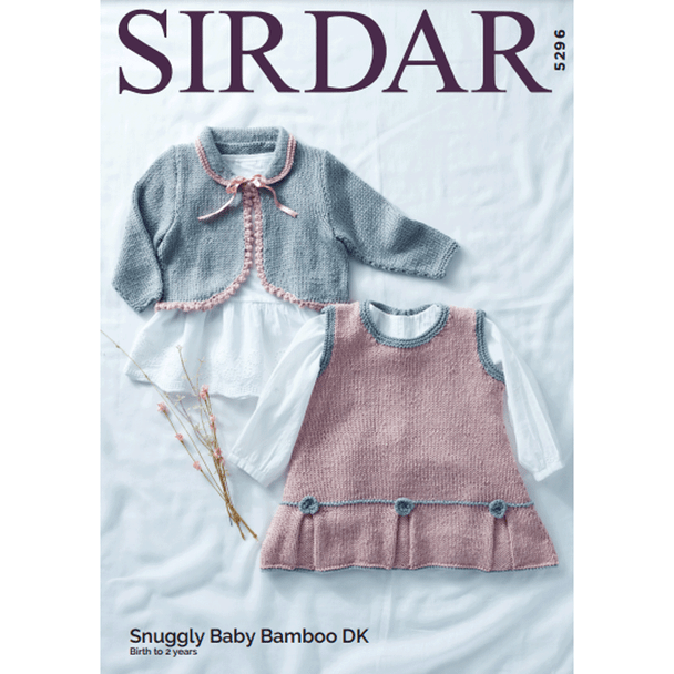 Baby Girl's Pinafore And Cardigan Knitting Pattern | Sirdar Snuggly Baby Bamboo DK 5296 | Digital Download - Main Image