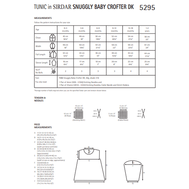 Baby Girl's Tunic Knitting Pattern | Sirdar Snuggly Baby Crofter DK 5295 | Digital Download - Pattern Information