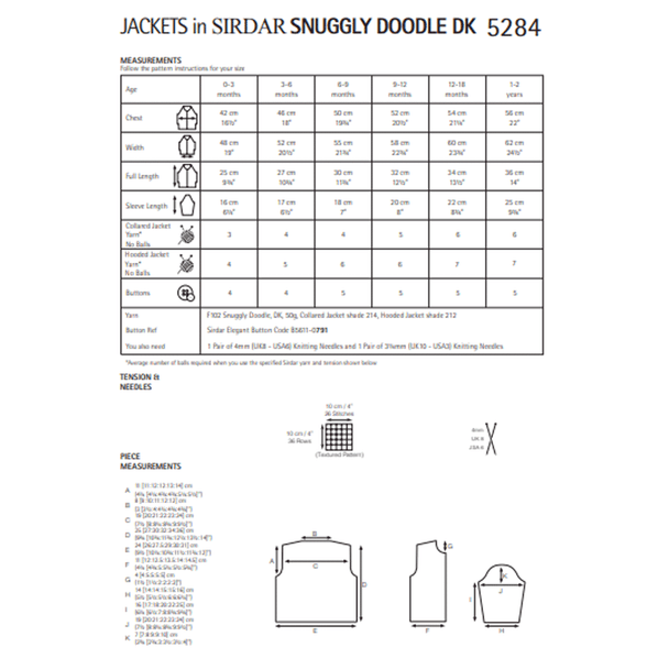 Baby Boy's Jackets Knitting Pattern | Sirdar Snuggly Doodle DK 5284 | Digital Download - Pattern Information