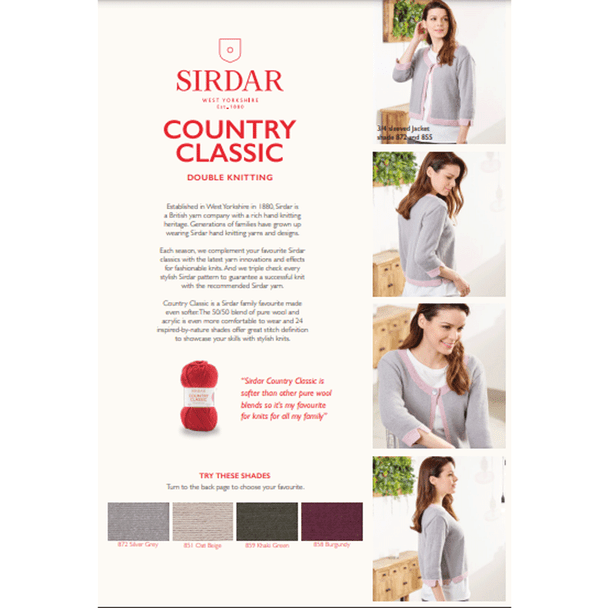 Women's ¾ Sleeved Jacket Knitting Pattern | Sirdar Country Classic DK 10088 | Digital Download-