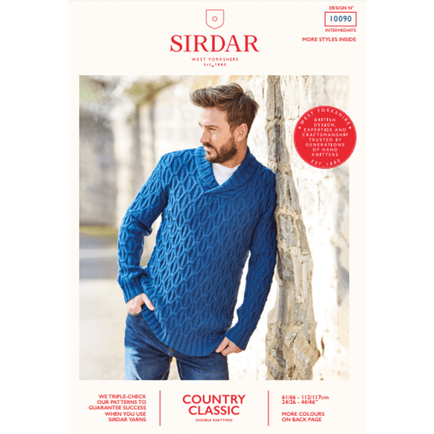Men's Shawl Collar Sweater Knitting Pattern | Sirdar Country Classic DK 10090 | Digital Download - Main Image