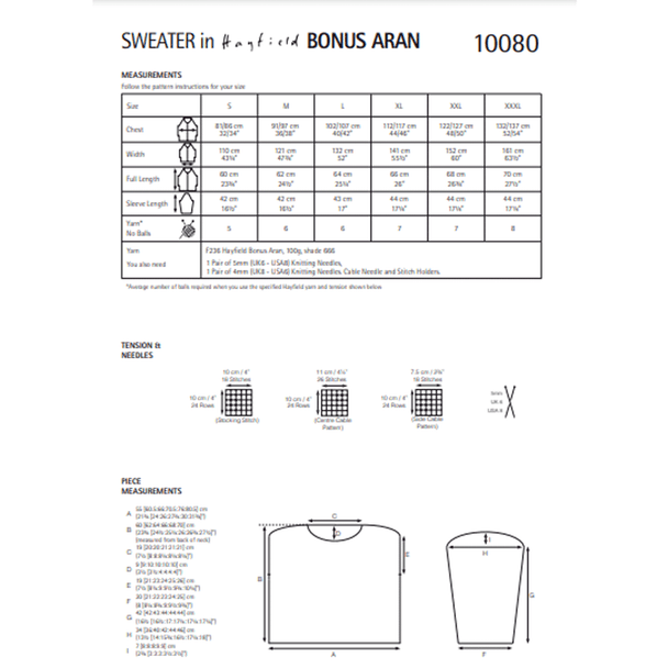 Women's Sweater Knitting Pattern | Sirdar Hayfield Bonus Aran 10080 | Digital Download - Pattern Information