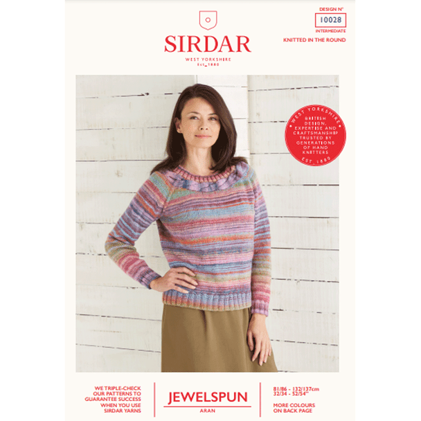 Women's Top Down Sweater Knitting Pattern | Sirdar Jewelspun Aran 10028 | Digital Download - Main Image