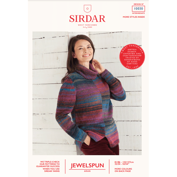 Women's Two Tone Sweater Knitting Pattern | Sirdar Jewelspun Aran 10030 | Digital Download - Main Image