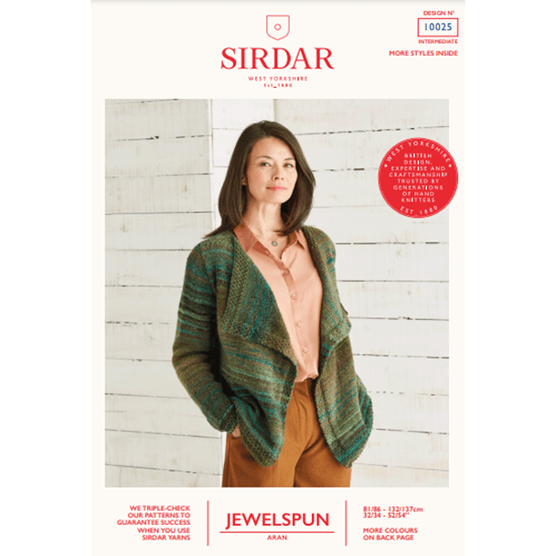 Women's Drape Cardigan Knitting Pattern | Sirdar Jewelspun Aran 10025 | Digital Download - Main Image