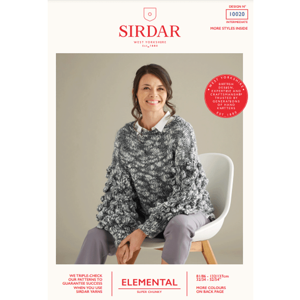 Women's Sweater With Bobble Sleeves Knitting Pattern | Sirdar Elemental Super Chunky 10020 | Digital Download - Main Image