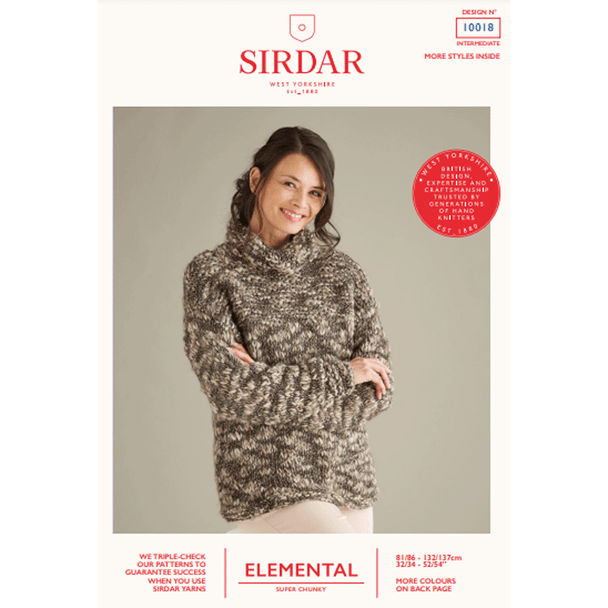 Women's Cowl Neck Sweater Knitting Pattern | Sirdar Elemental Super Chunky 10018 | Digital Download - Main Image