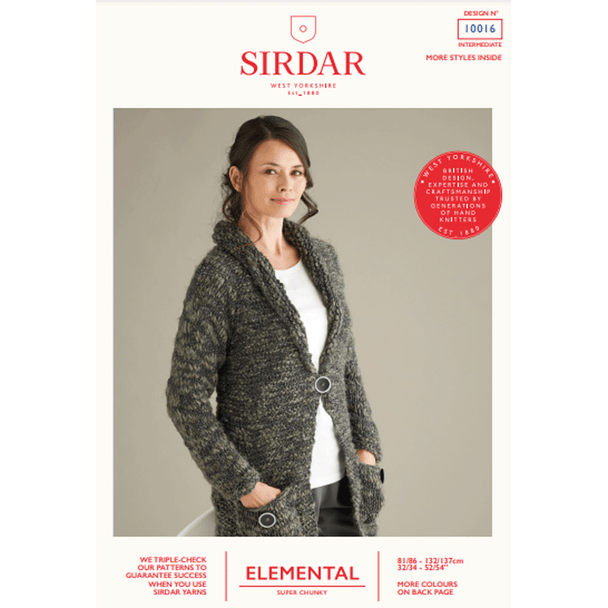 Ladies Shawl Collared Cardigan Knitting Pattern | Sirdar Elemental Super Chunky 10016 | Digital Download - Main Image