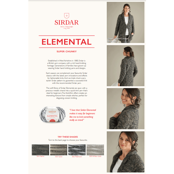 Ladies Shawl Collared Cardigan Knitting Pattern | Sirdar Elemental Super Chunky 10016 | Digital Download
