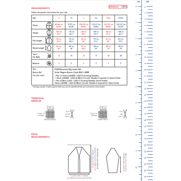 Ladies Shawl Collared Cardigan Knitting Pattern | Sirdar Elemental Super Chunky 10016 | Digital Download - Pattern Information